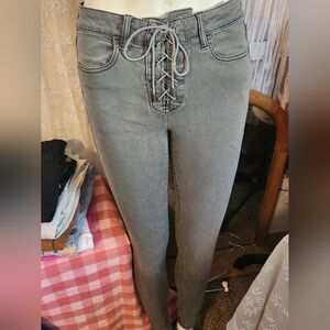 American Eagle Outfitters Gray Lace-Up Skinny Jeans
